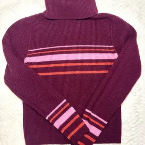 FP Movement by Free People Burgundy and Pink Striped Turtleneck Sweater thumbnail 1