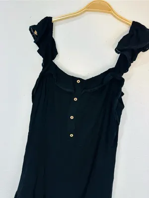 Black Ruffle Mini Dress with Button thumbnail 5