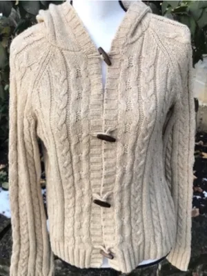 Fisherman's Sweater Cardigan Cotton Wool Size S Chunky Cropped thumbnail 1