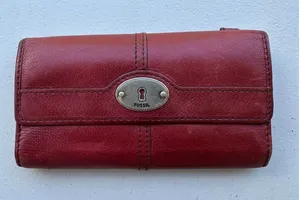Vintage Fossil Maddox Red Genuine Cowhide Leather Trifold Organizer Wallet thumbnail 1