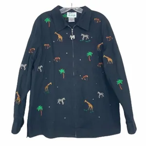 Quacker Factory Zebra Giraffe Monkey Embroidered Full Zip Sz L thumbnail 5