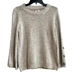 NWT Francesca’s Alya Heather Oat Crew Neck Sweater Button Sleeves Small thumbnail 2
