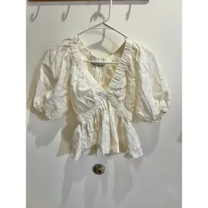 Abercrombie & Fitch Women XS Linen Blend Peplum Top Boho Cottage Boho Chic thumbnail 3