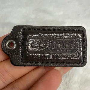 1.5" COACH Brown Patent Leather Fob Bag Charm Hang tag Hangtag thumbnail 1