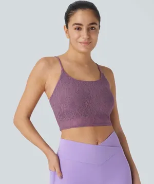Brand New Halara Women's Small Low Support Lace Overlay Cropped Yoga Sports Bra thumbnail 1