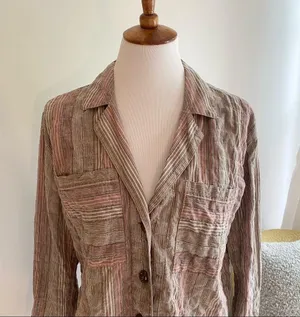 🌻Free People🌻 High Tide Pink Sands Striped Button Down Long Sleeve Shirt thumbnail 3