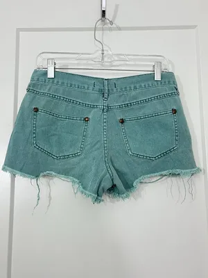 Free People Size 26 Green / Blue Denim Cutoff Shorts thumbnail 4