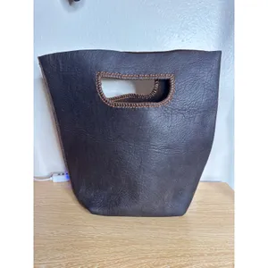Johnny Was x Half United Leather Bucket Bag Stitch Detail Boho Dark Brown thumbnail 2