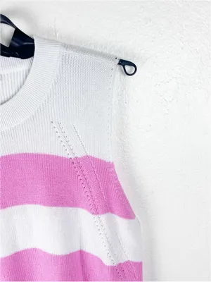 CROWN & IVY Pink White Striped Cap Sleeves V-Neck Sweater Vest XL Preppy Tennis thumbnail 7