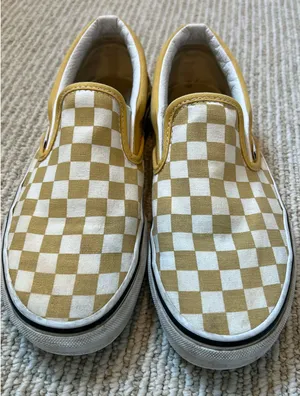 Gold and White Checkerboard Vans Slip Ons Women’s 7 thumbnail 3