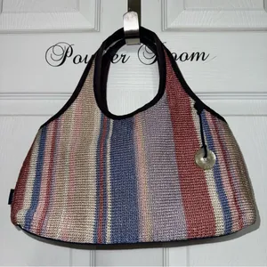 THE SAK Woven Crochet Handbag Striped Multicolor Restore Tote Purse Summer Beach thumbnail 1