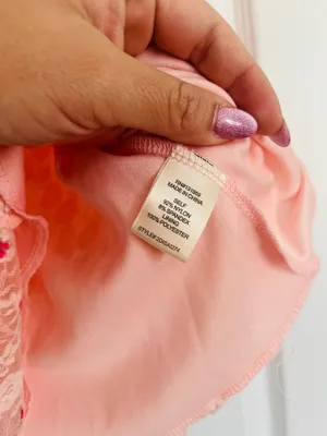 Y2K Coquette Pink Lace Floral Babydoll Top Fairycore Romantic V-Neck Womens Sz L thumbnail 6