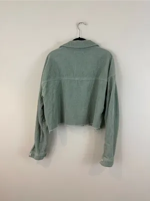 PacSun Corduroy Button-Front Jacket in Sage Green Raw Hem Size M/L thumbnail 4