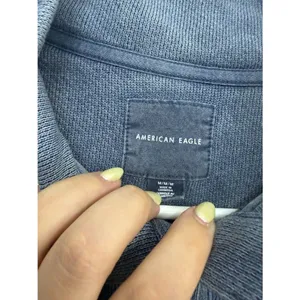 American Eagle Blue Mineral Wash Snap Collar Pullover M thumbnail 4