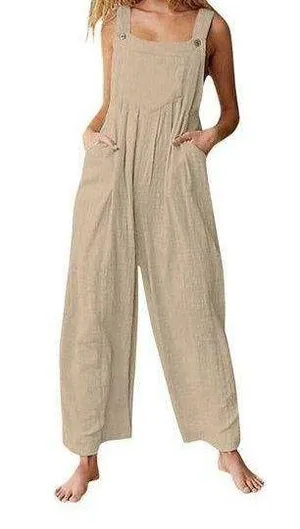 Tan Overalls Baggy Jumpsuit Sleeveless Wide Leg Romper Size Medium Lightweight thumbnail 1