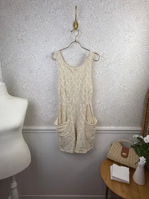 Free People Cream Poppy Pointelle Lace Pocket Mini Dress - Size - Medium thumbnail 3