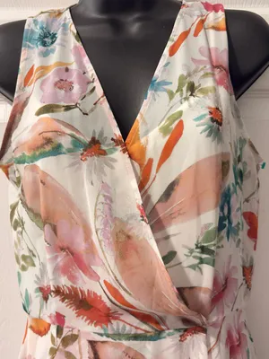 Calvin Klein Floral Chiffon Maxi Dress - Blush, Coral, Teal thumbnail 3