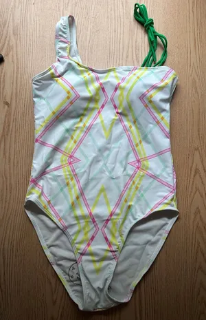 B45 New Women AMI 1pc White Pink Green Yellow Swimsuit size Medium thumbnail 1
