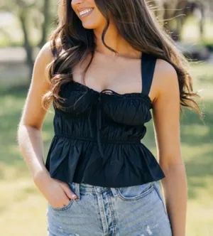NWT SALTED HOUSES Boutique Black Sleeveless Bow Tie Top Medium thumbnail 1