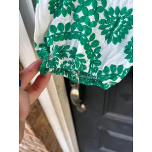 Sunday Up Green White Floral Embroidered Ruffle Neck Blouse Pearl Button Medium thumbnail 5