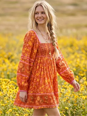 Free People Bohemian Retro 70s Flower Child Endless Afternoon Mini Dress Medium thumbnail 1