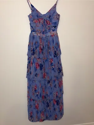 NWOT Pleated Floral Tiered Maxi Dress with Cutouts & 3D Flower Straps thumbnail 10