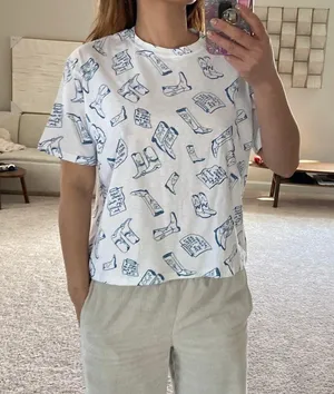 ZARA Western Boots Printed Tee. Xs thumbnail 1