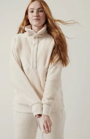 ATHLETA Double Cozy Karma Recover 3/4 Snap Fleece Cream Pullover Sweatshirt thumbnail 1