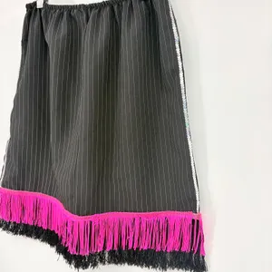 Homemade Pinstripe Fringe Sequin Pencil Skirt Sz M Hot Pink Y2K Festival Flapper thumbnail 6
