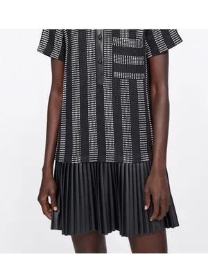 woven striped pleated dress thumbnail 5