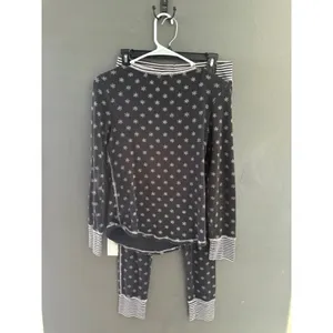 Victorias Secret Womens Black Waffle Knit Snowflake Pajama Set Small Thermal thumbnail 4