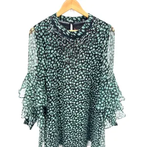 Ranna Gill Anthropologie‎ Floral Mirror Sequin Ruffle Sleeve Mini Dress M thumbnail 3