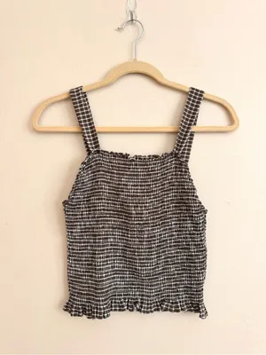 Sanctuary Brown Gingham Plaid Smocked Crop Tank Top Size Medium thumbnail 3