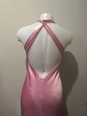 Elegant Backless Satin Halter Maxi Dress - Pink thumbnail 7