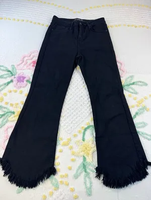 JUST‎ BLACK DENIM Womens Size 26 Black Frayed Flare Jeans Made in USA thumbnail 1
