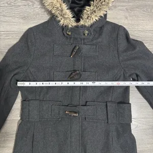 Anthropologie Elevenses Deep Woods Toggle Coat Wool Blend Faux Fur Gray size 10‎ thumbnail 14