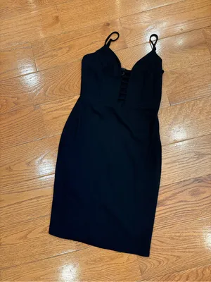 Forever 21 Black Mini Dress Small Strappy Plunge Little Black Dress Party HOCO thumbnail 2