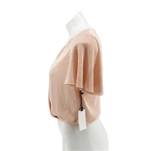 ASTR the Label Plisse Metallic Flutter Sleeve Surplice Wrap Blouse Rose Gold XL thumbnail 4