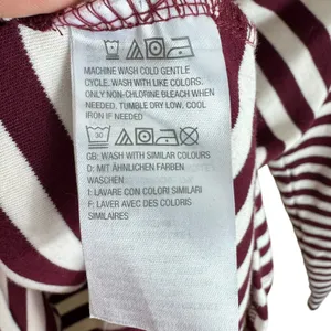 Denim‎ & Co Burgundy Cream Striped Cowl Hooded Knit Velour Pullover Top Medium thumbnail 7