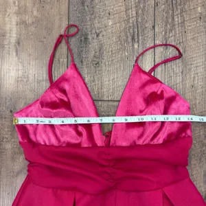 Free People Skylie Saylor Hot Pink Velvet Satin Ruched Romper Spaghetti Strap 4 thumbnail 9