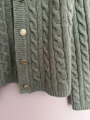 Abercrombie & Fitch Button Up Cable Knit Cardigan Dark Sage Small thumbnail 4