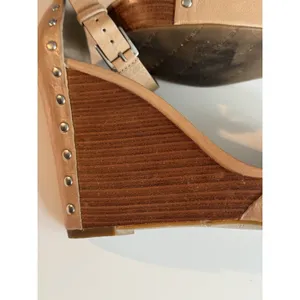 Via Spiga 3.5' Tan Leather Moto Silver Studded Platform Wedge Sandals 9M Biker thumbnail 9