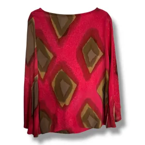 IndoMario Womens Abstract Geometric Blouse‎ Dark Coral Brown Size S/M thumbnail 3