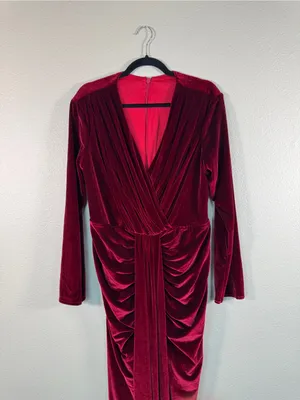 Burgundy Red Velvet Plunging Neckline Maxi Dress Gown Womens XL Holiday Party thumbnail 11