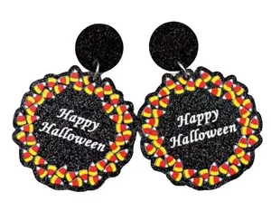Fashion Happy Halloween Earrings Womens OS Black Candy Corn Glitter Dangle Drop‎ thumbnail 1
