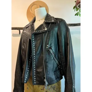 Free People Black Vegan Leather Moto Studded Zip Up Jacket Size XS Oversized thumbnail 4