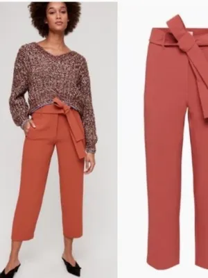Aritzia Tie Front Burnt Orange Ankle Cropped Front Back Pocket Pants Size 2 thumbnail 2