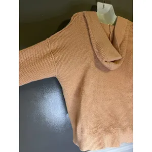 Aerie Sweater Womens Small Pink Waffle Knit Hooded V Neck Pullover Cozy Slouchy thumbnail 7