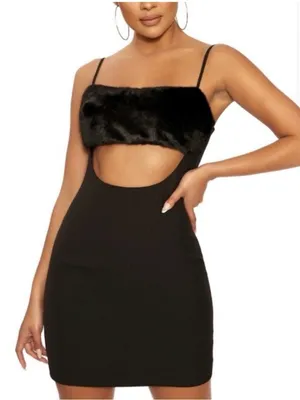 Naked Wardrobe Black Faux Fur Trim Mini Dress Sexy Date Night Club Prom Party Sm thumbnail 6