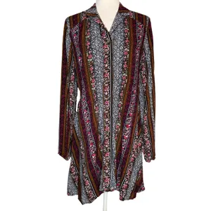 Natural Life‎ M Ansley Boho Tunic Silky Shirt Dress Stripe Button Front thumbnail 2
